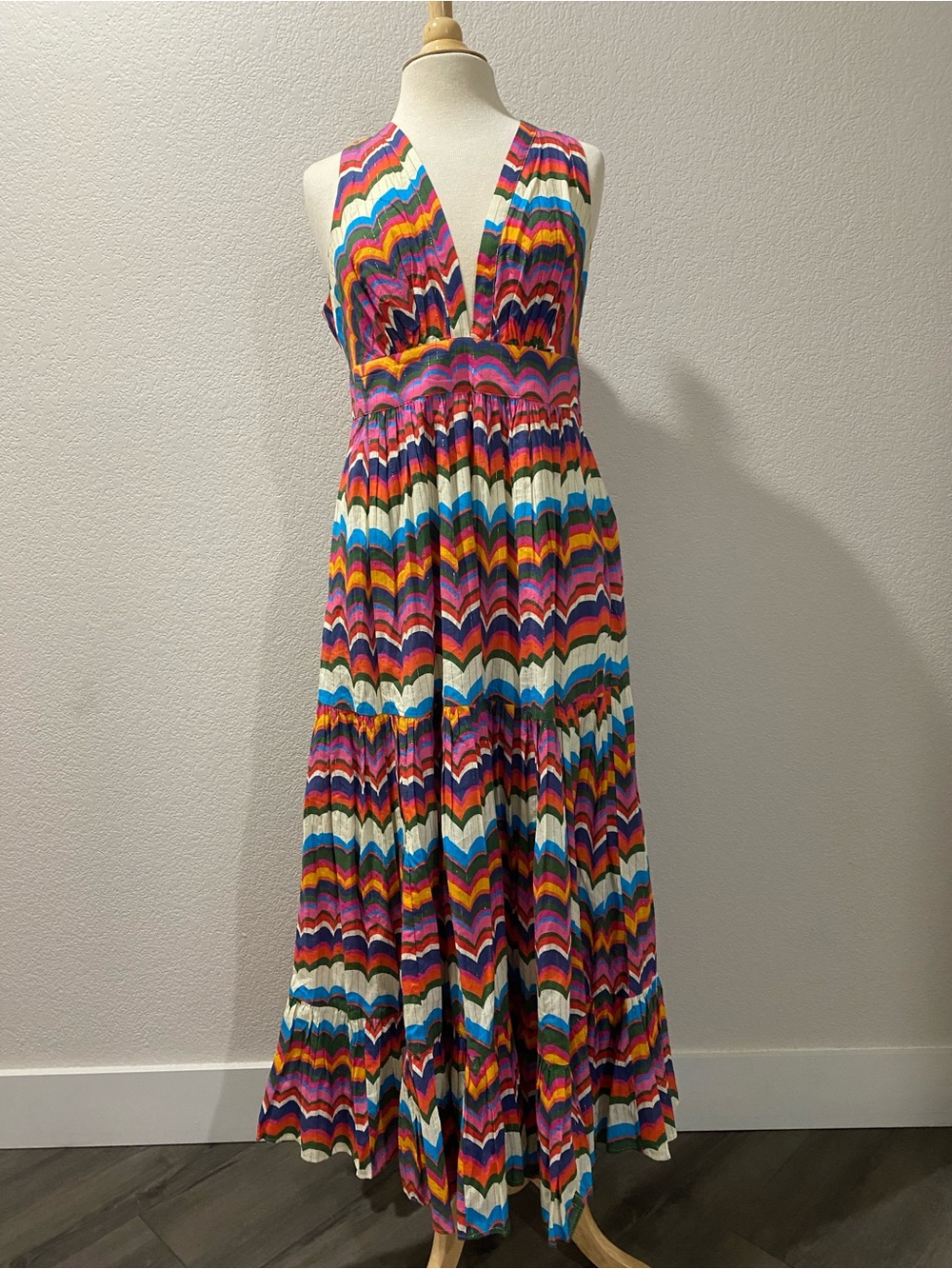 Boden Serena Cotton Halter Neck Tie Chevron vibrant Summer Vacation  Maxi Dress